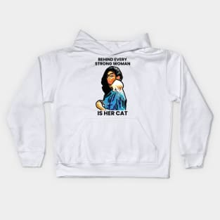 Behind Every Strong Woman is Her Cat Kids Hoodie